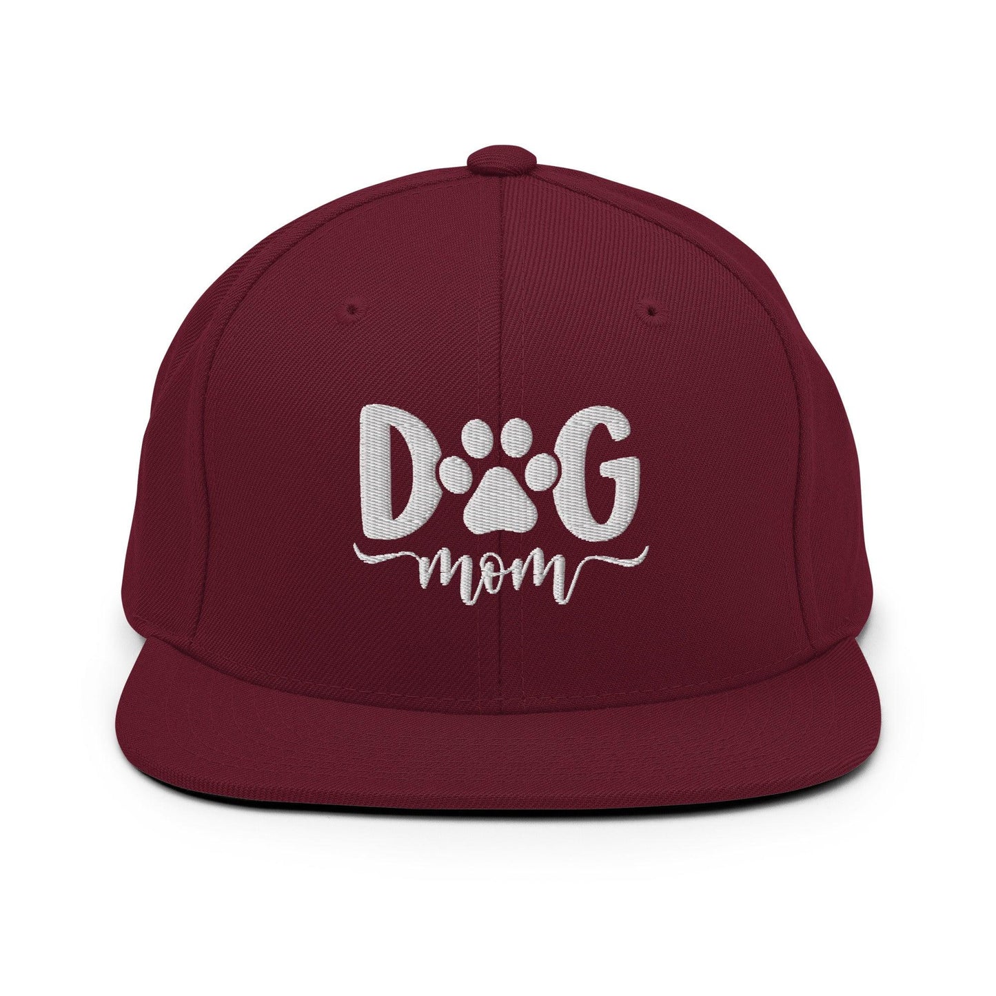Dog Mom Embroidered Flat Bill Brim Snapback Hat - Maroon