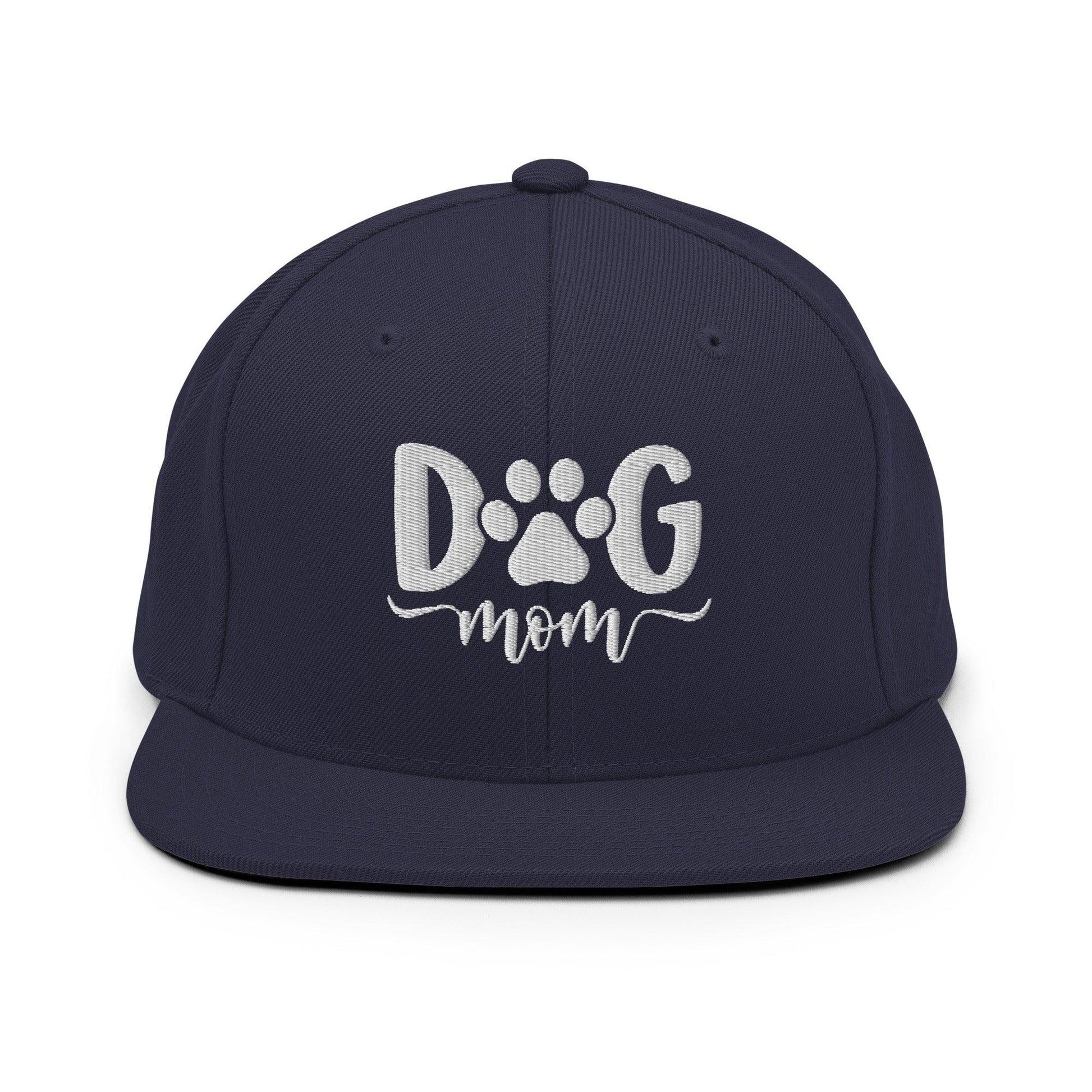 Dog Mom Embroidered Flat Bill Brim Snapback Hat - Navy