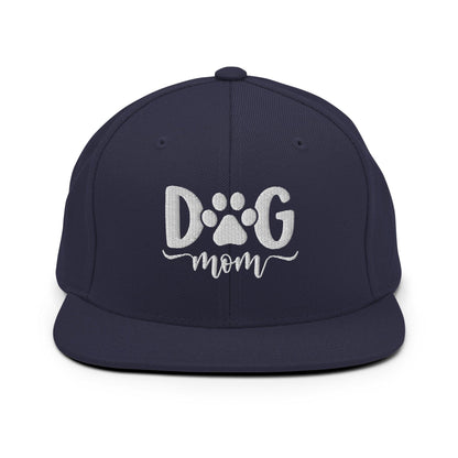 Dog Mom Embroidered Flat Bill Brim Snapback Hat - Navy