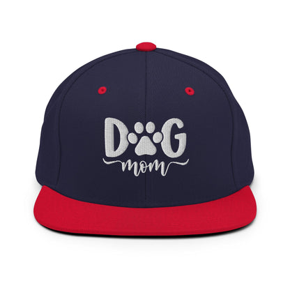Dog Mom Embroidered Flat Bill Brim Snapback Hat - Navy/ Red
