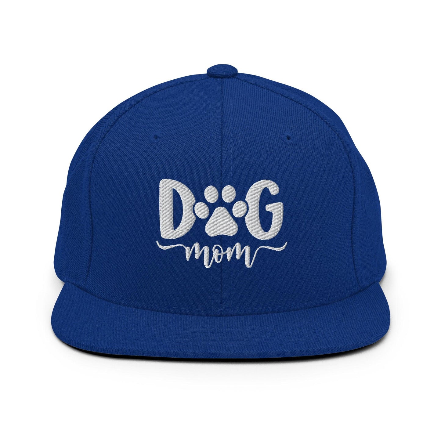 Dog Mom Embroidered Flat Bill Brim Snapback Hat - Royal Blue