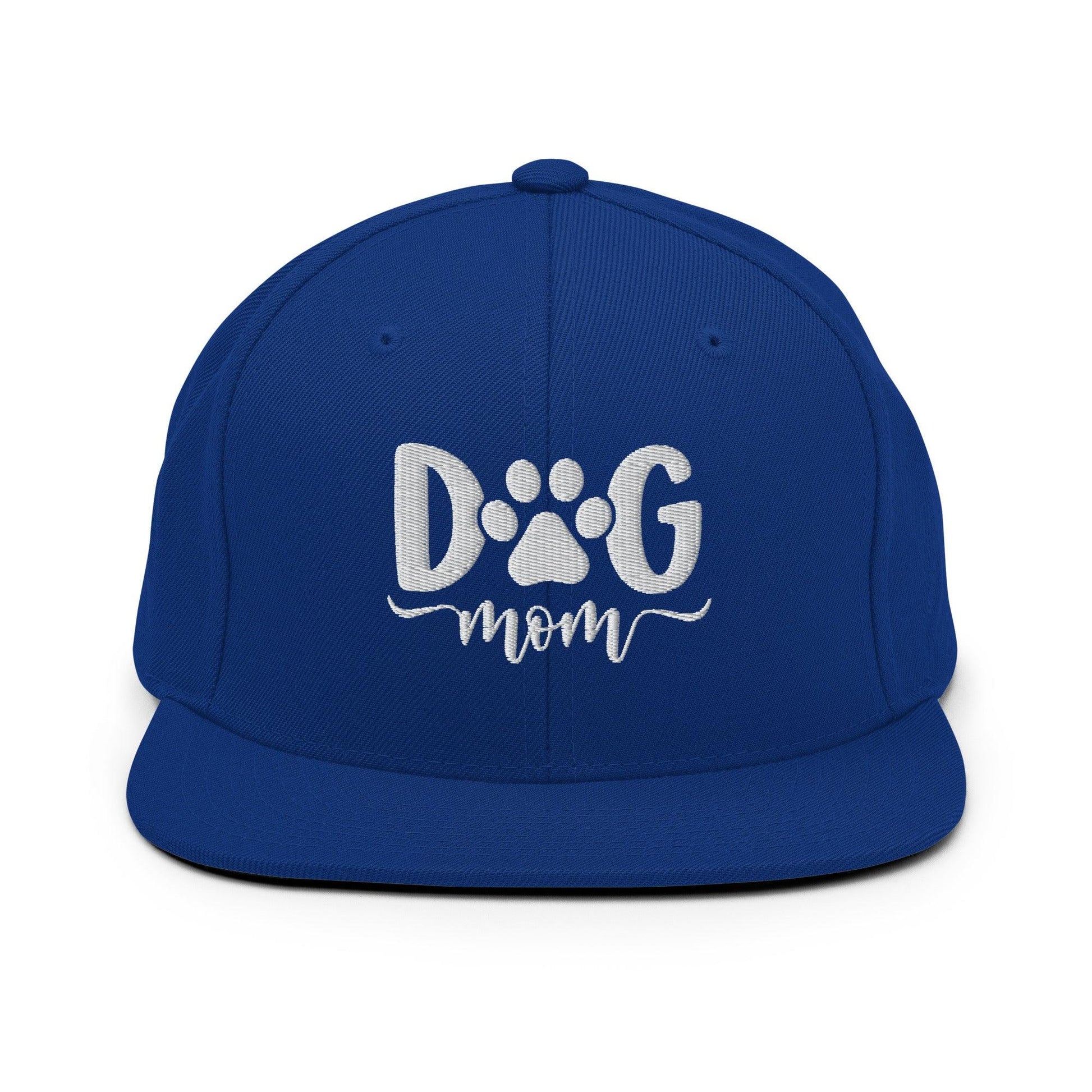 Dog Mom Embroidered Flat Bill Brim Snapback Hat - Royal Blue