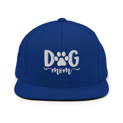 Dog Mom Embroidered Flat Bill Brim Snapback Hat - Royal Blue