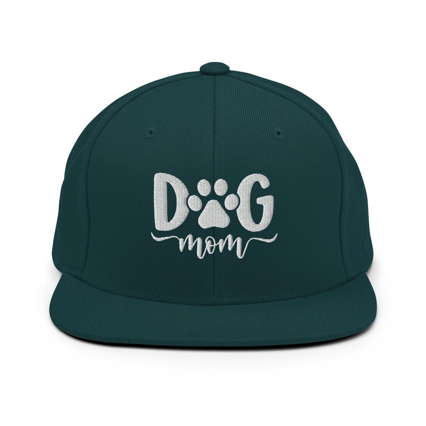 Dog Mom Embroidered Flat Bill Brim Snapback Hat - Spruce