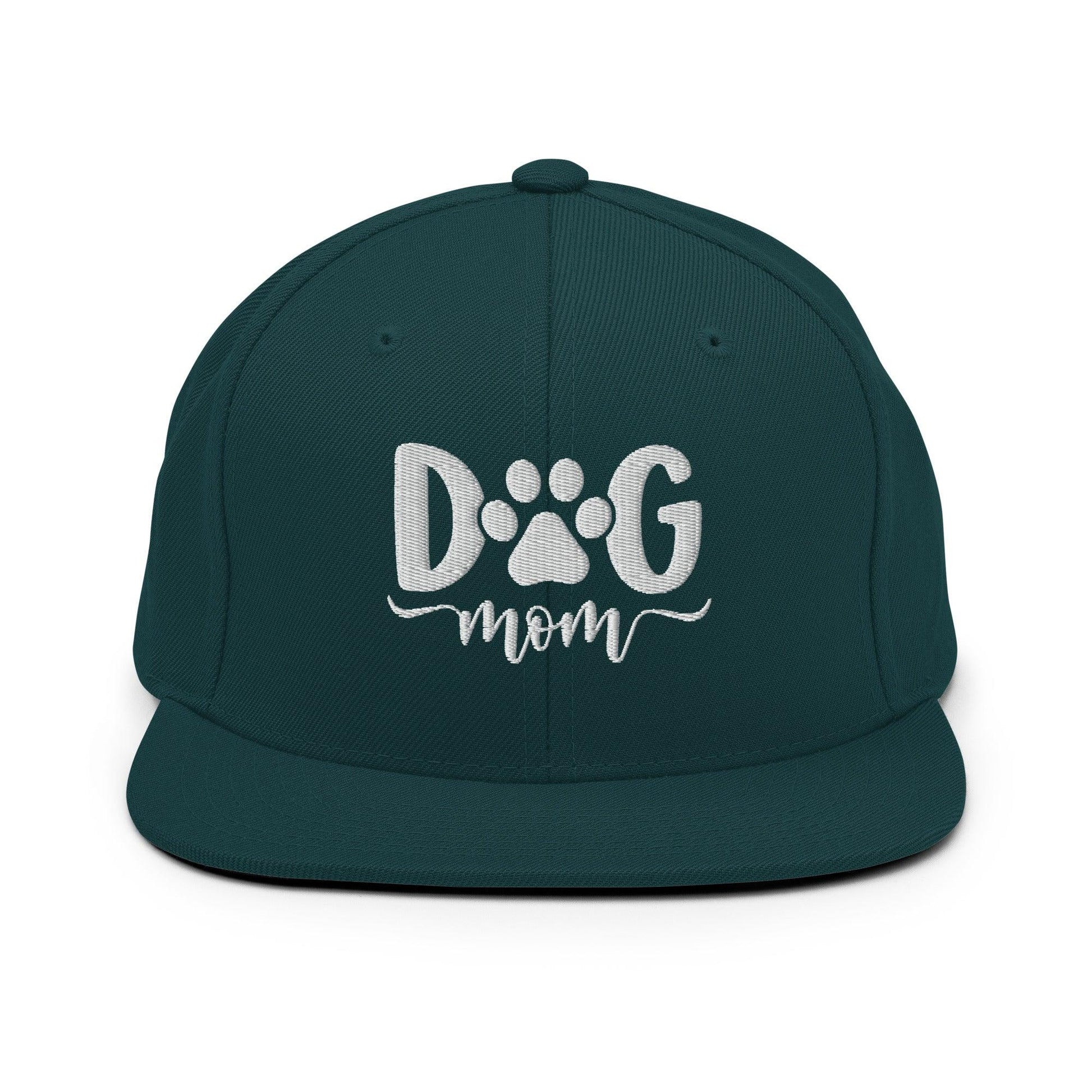 Dog Mom Embroidered Flat Bill Brim Snapback Hat - Spruce