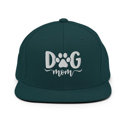 Dog Mom Embroidered Flat Bill Brim Snapback Hat - Spruce