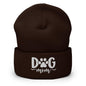 Dog Mom Embroidered Knit Cuffed Beanie - Brown