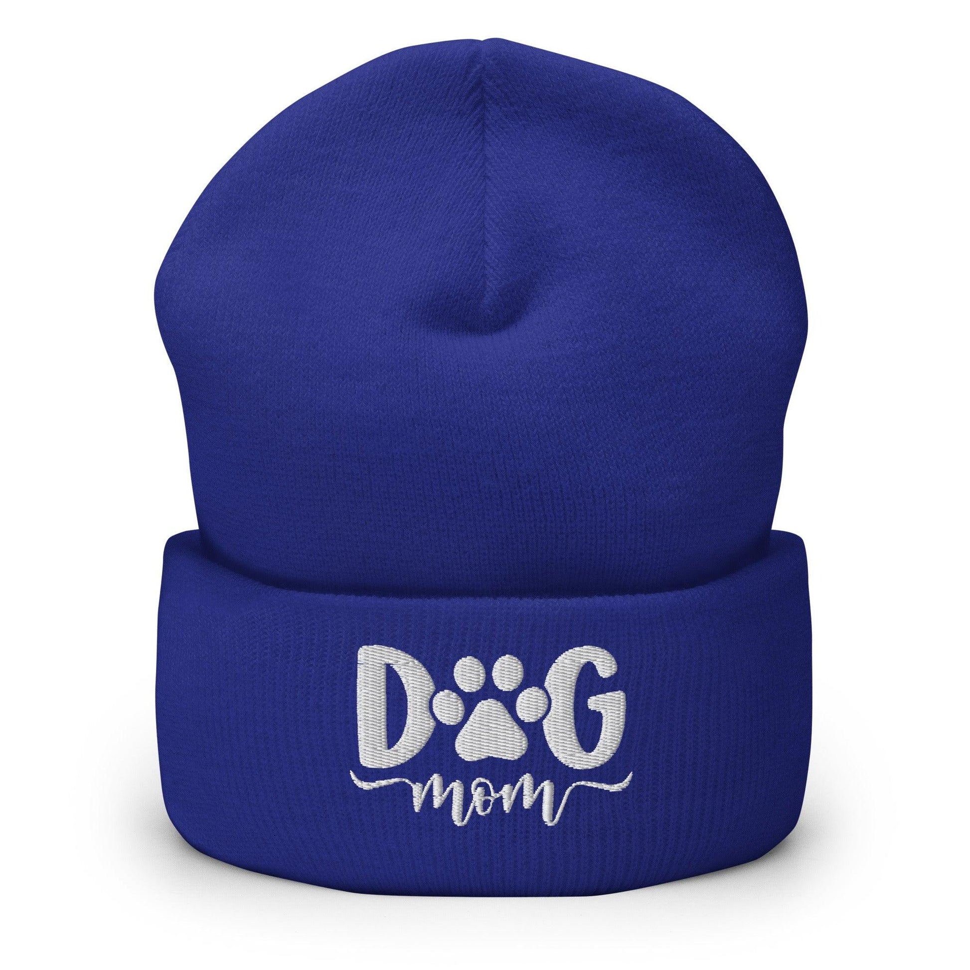 Dog Mom Embroidered Knit Cuffed Beanie - Royal