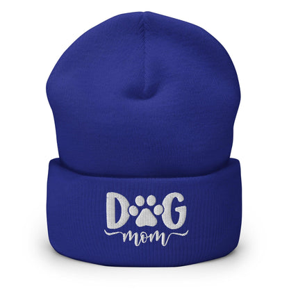 Dog Mom Embroidered Knit Cuffed Beanie - Royal