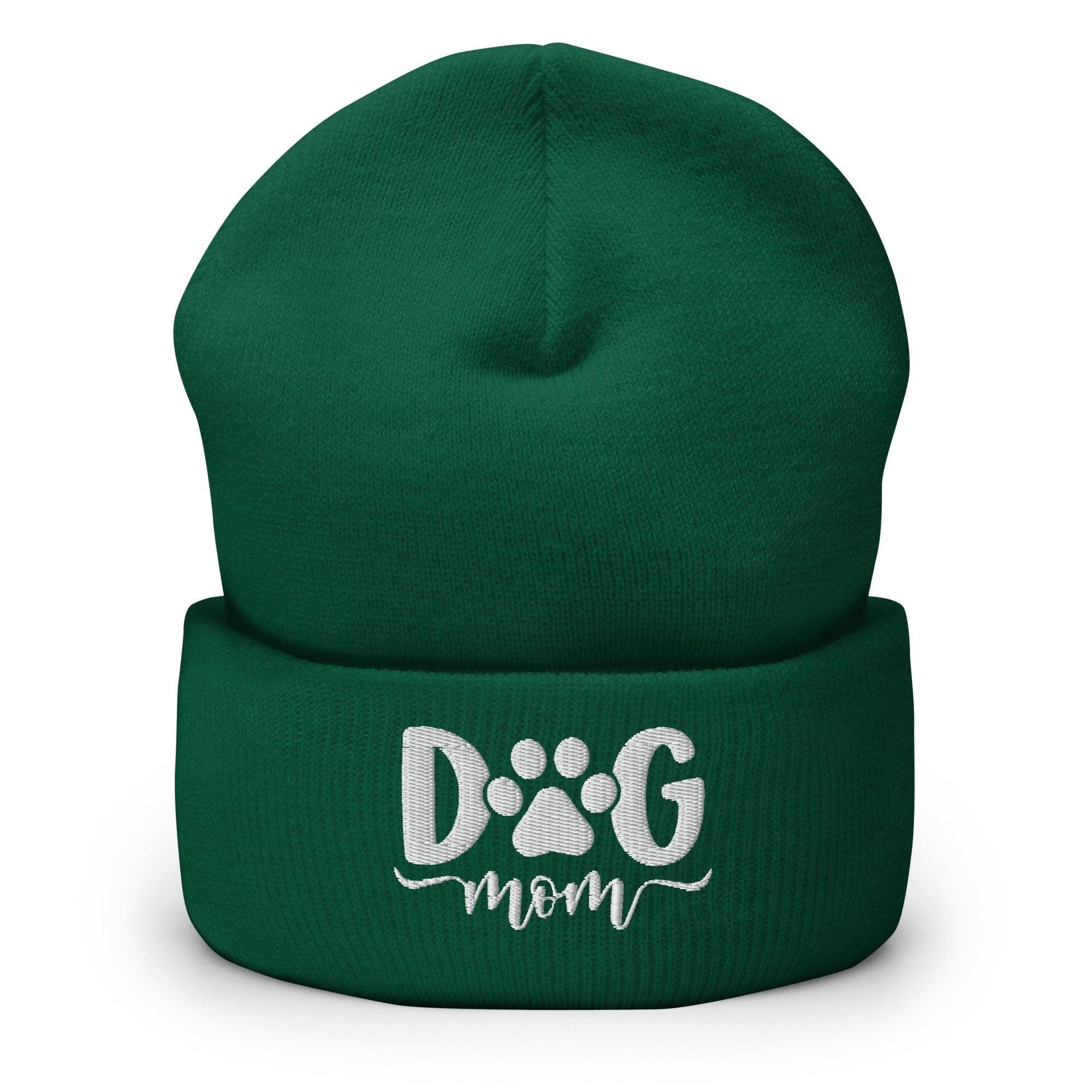 Dog Mom Embroidered Knit Cuffed Beanie - Spruce