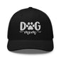 Black trucker hat with dog mom embroidered mesh design, perfect for dog lovers