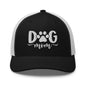Black and white Dog Mom embroidered mesh trucker hat for dog lovers