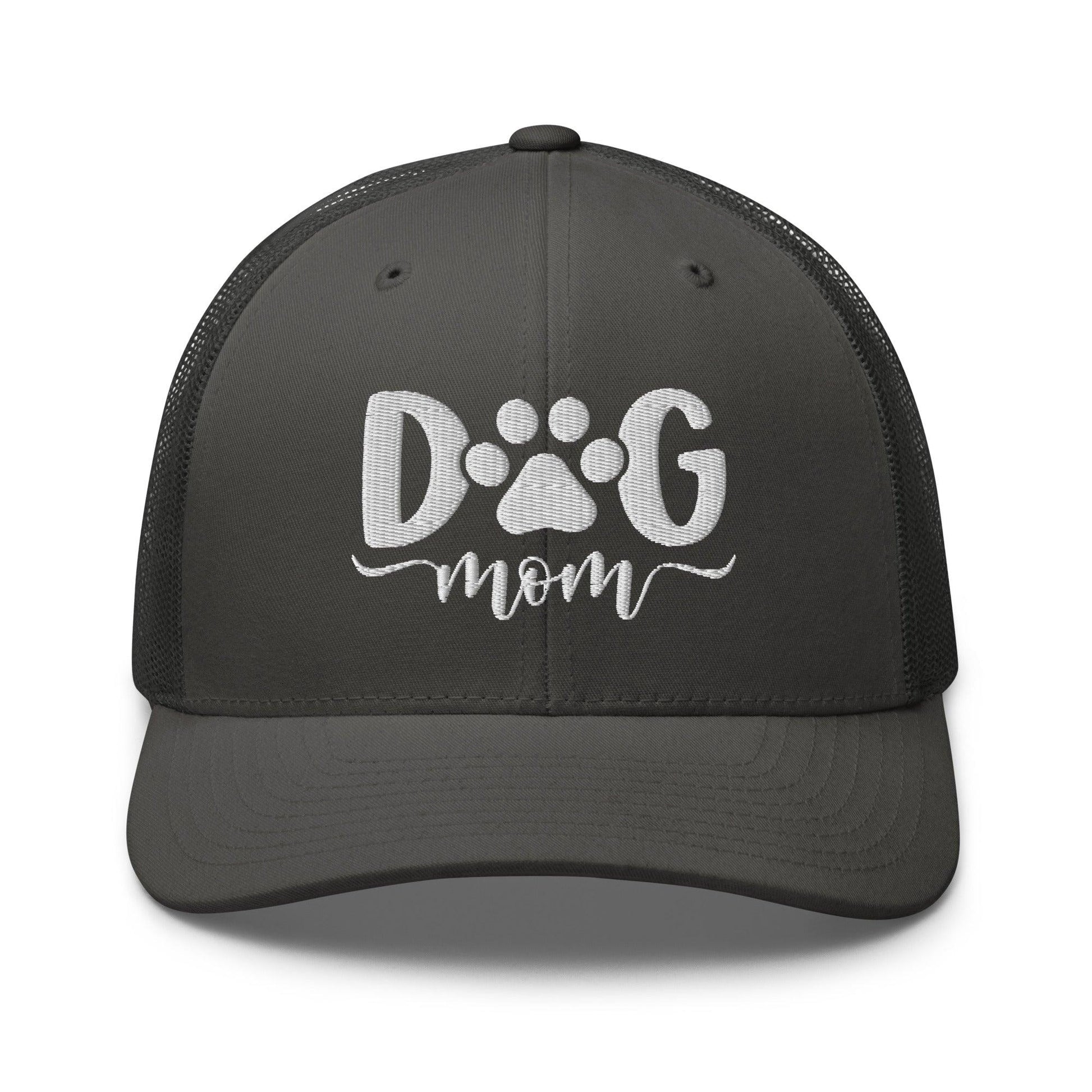 Dog Mom Embroidered Mesh Trucker Hat - Charcoal