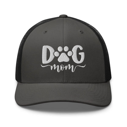 Dog Mom Embroidered Mesh Trucker Hat - Charcoal/ Black