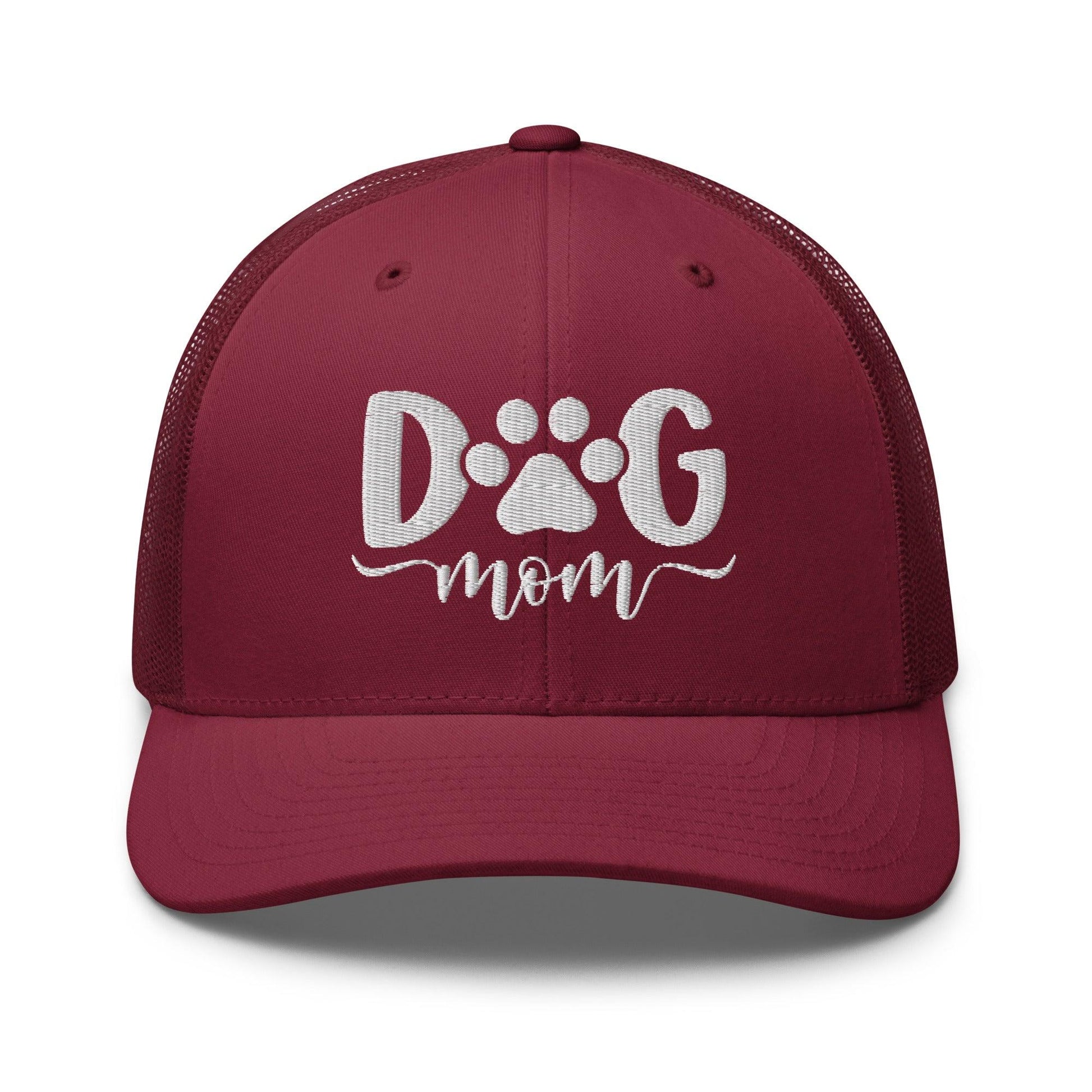 Dog Mom Embroidered Mesh Trucker Hat - Cranberry