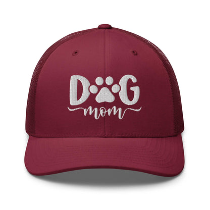 Dog Mom Embroidered Mesh Trucker Hat - Cranberry