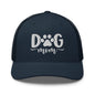 Navy blue Dog Mom embroidered mesh trucker hat for dog lovers and pet moms