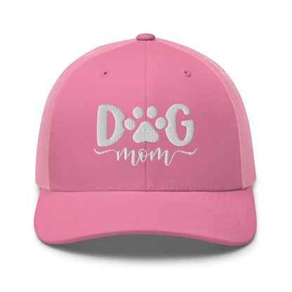 Dog Mom Embroidered Mesh Trucker Hat - Pink