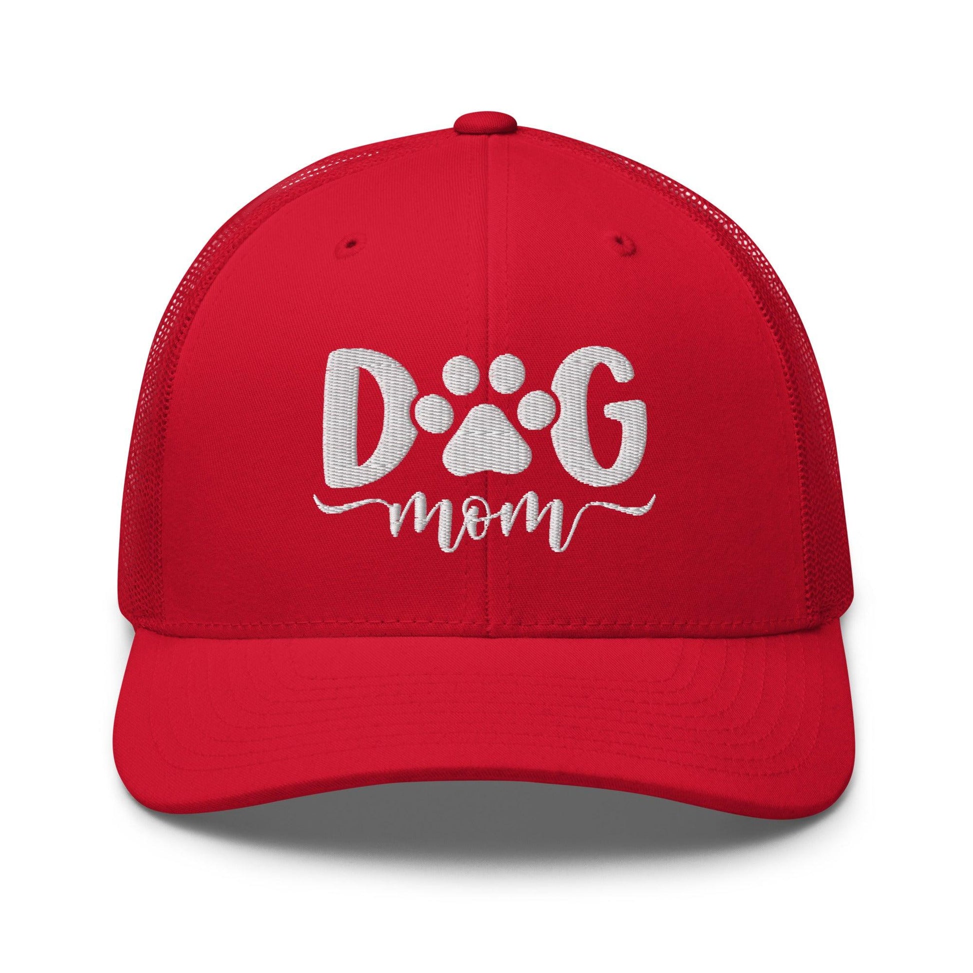 Dog Mom Embroidered Mesh Trucker Hat - Red