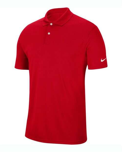 Red Nike polo shirt from Dominate with Victory Polo, custom apparel with screen printing Toronto