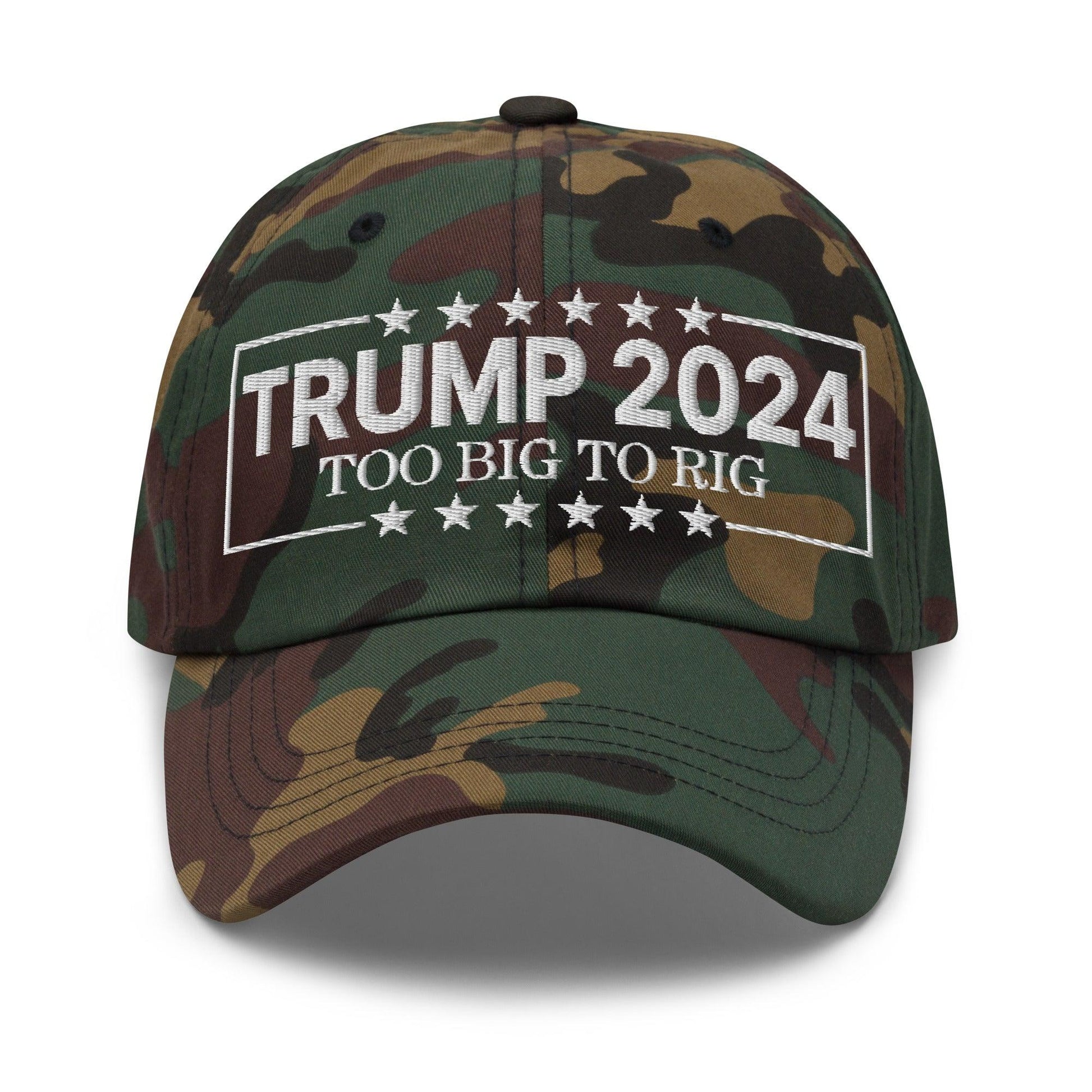 Donald Trump 2024 Too Big to Rig Dad Hat - Green Camo - Headwear