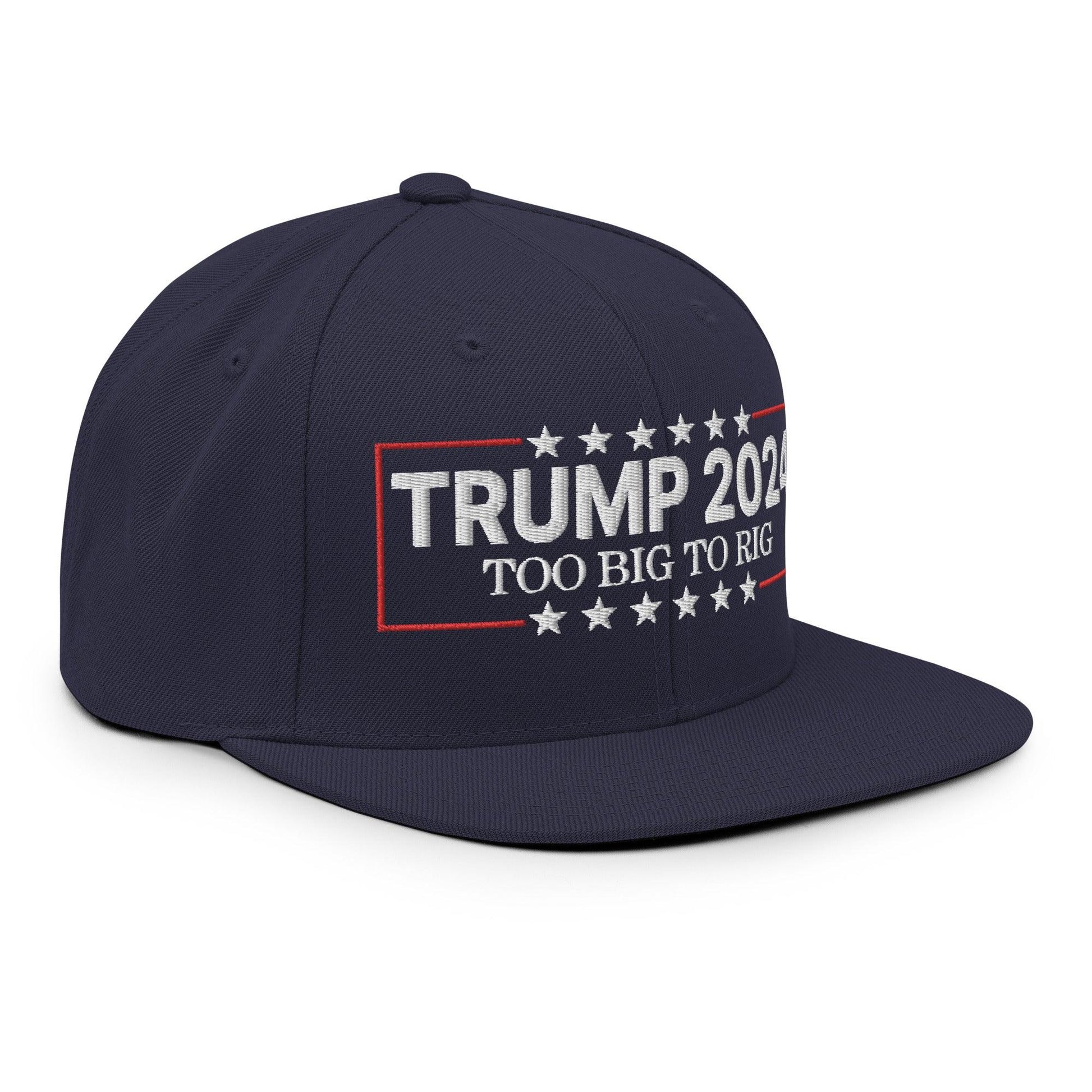 Donald Trump 2024 Too Big to Rig Flat Bill Brim Snapback Hat - Headwear