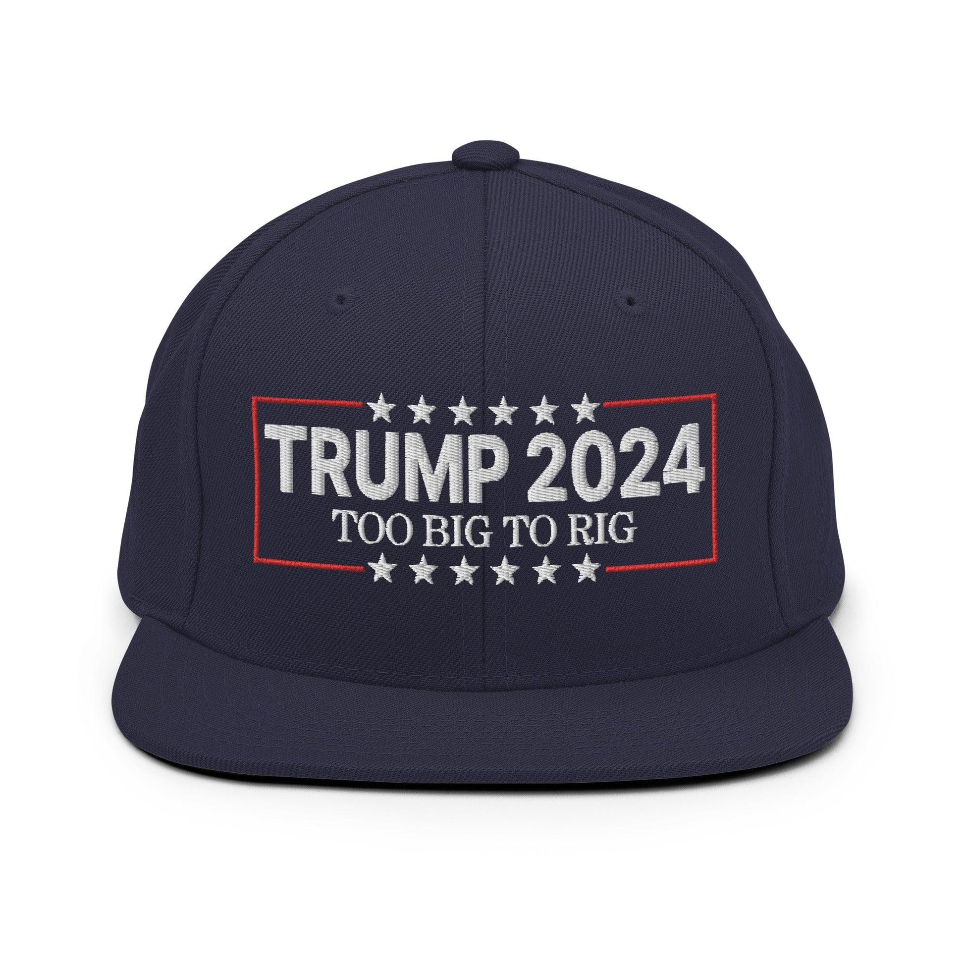Donald Trump 2024 Too Big to Rig Flat Bill Brim Snapback Hat - Navy - Headwear