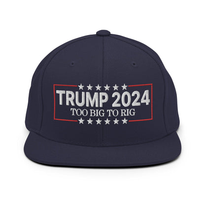 Donald Trump 2024 Too Big to Rig Flat Bill Brim Snapback Hat - Navy - Headwear