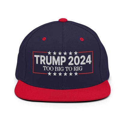 Donald Trump 2024 Too Big to Rig Flat Bill Brim Snapback Hat - Navy/ Red - Headwear