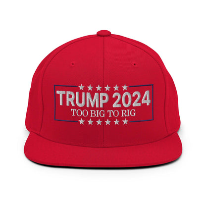 Donald Trump 2024 Too Big to Rig Flat Bill Brim Snapback Hat - Red - Headwear