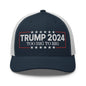 Donald Trump 2024 Too Big to Rig Retro Trucker Hat - Navy/ White - Headwear