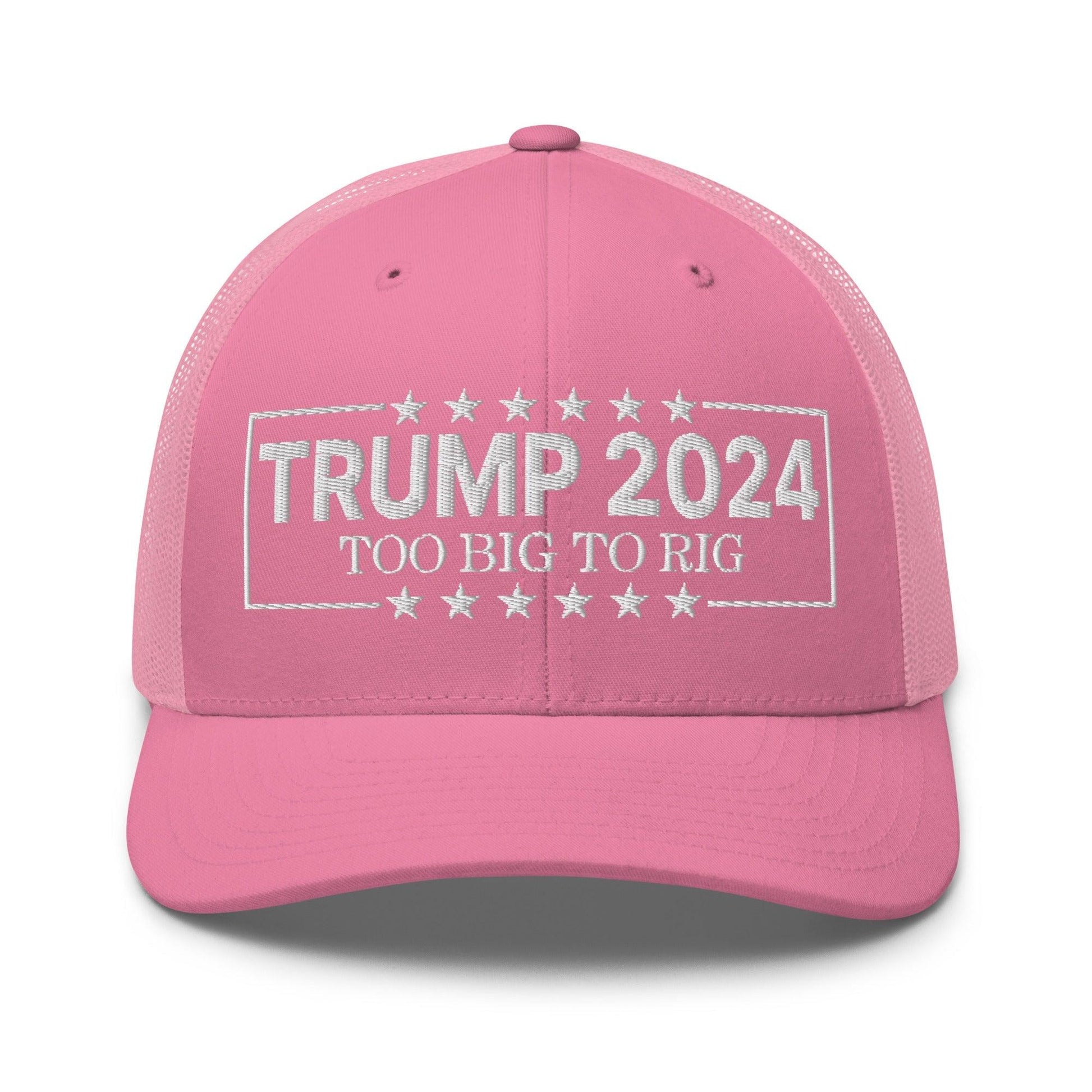 Donald Trump 2024 Too Big to Rig Retro Trucker Hat - Pink - Headwear