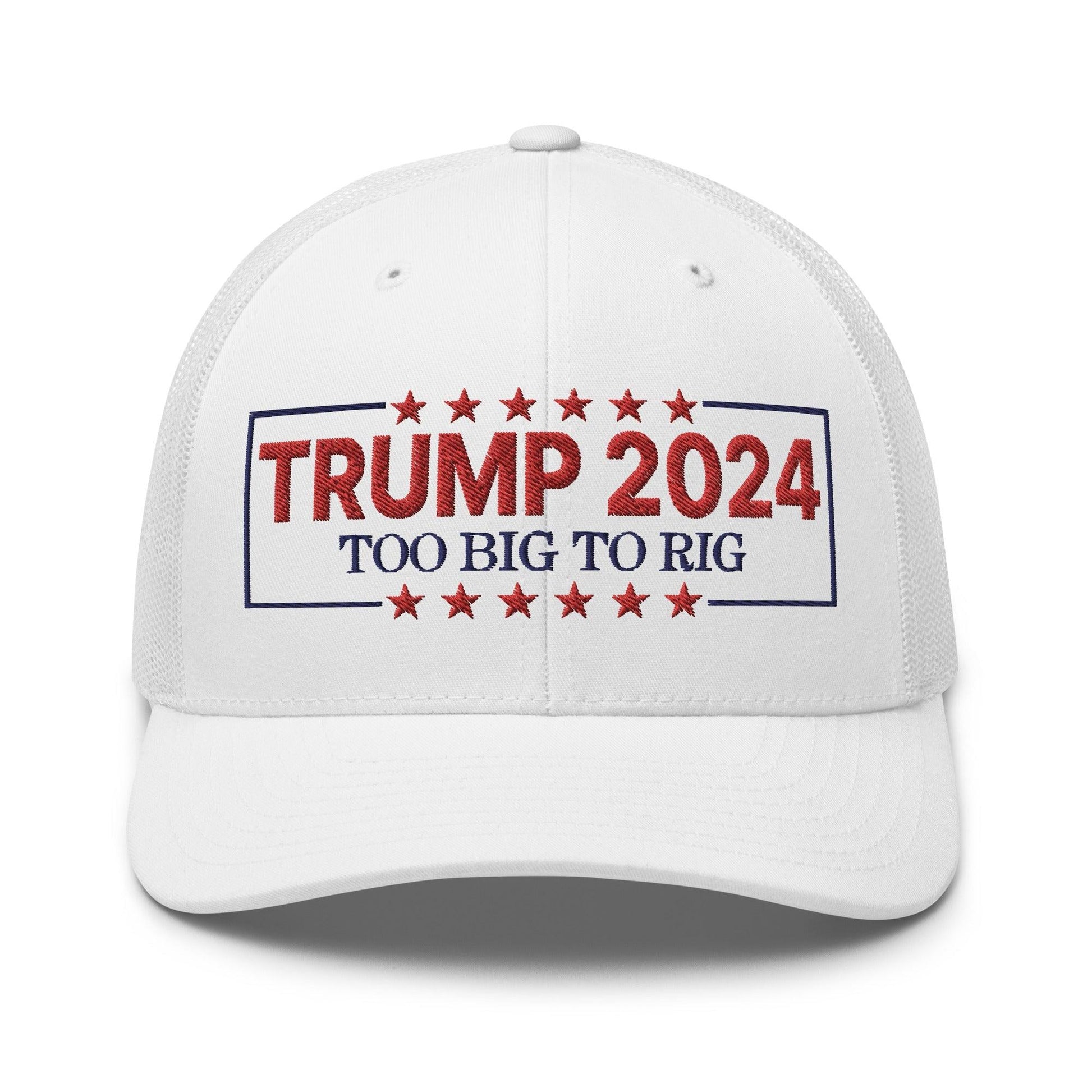Donald Trump 2024 Too Big to Rig Retro Trucker Hat - White - Headwear