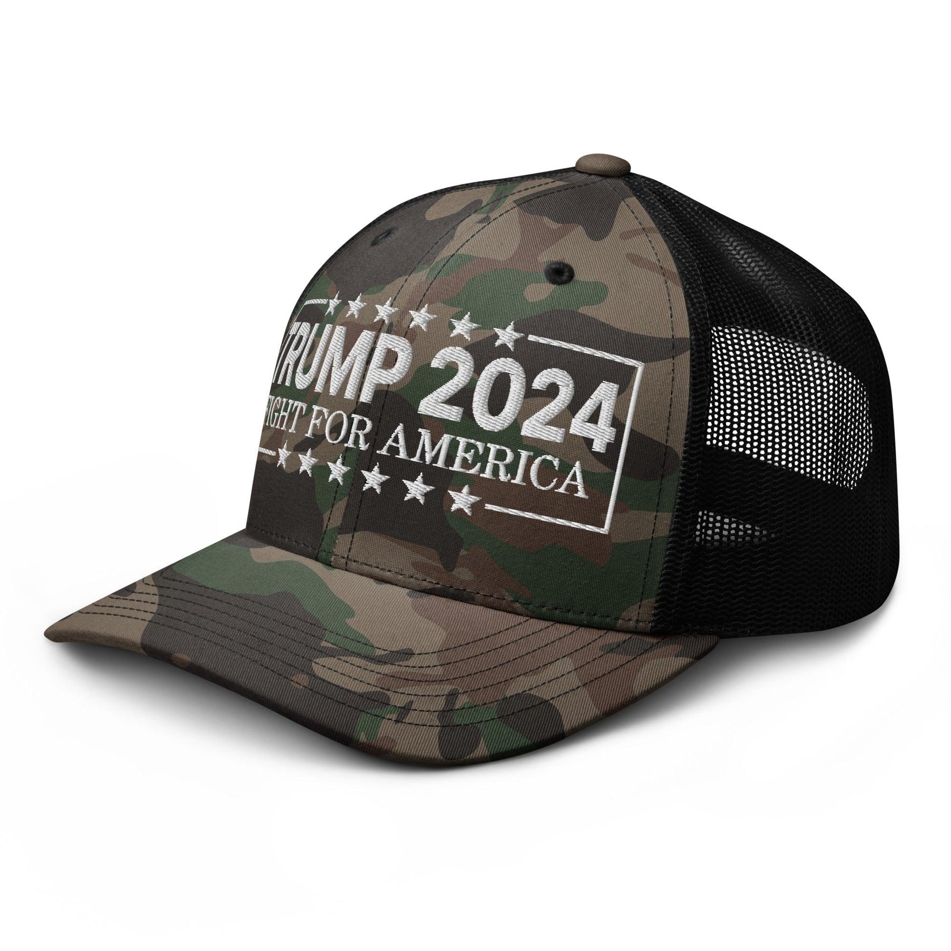 Donald Trump 2024 Fight For America Camo Trucker Hat - Headwear