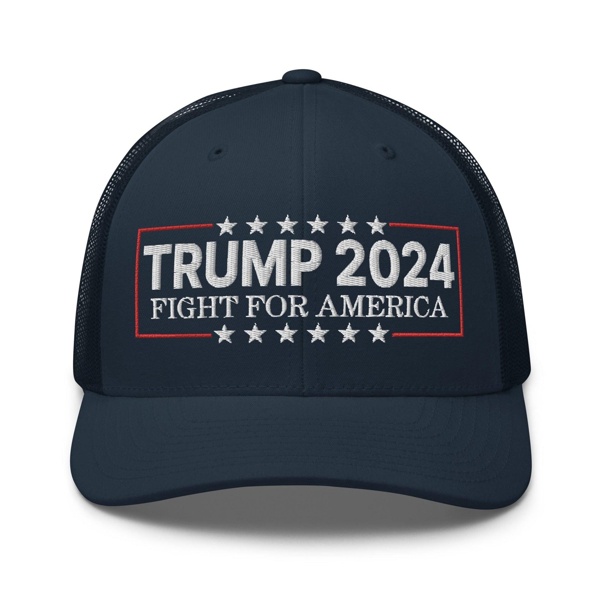 Donald Trump 2024 Fight For America Retro Trucker Hat - Navy - Headwear