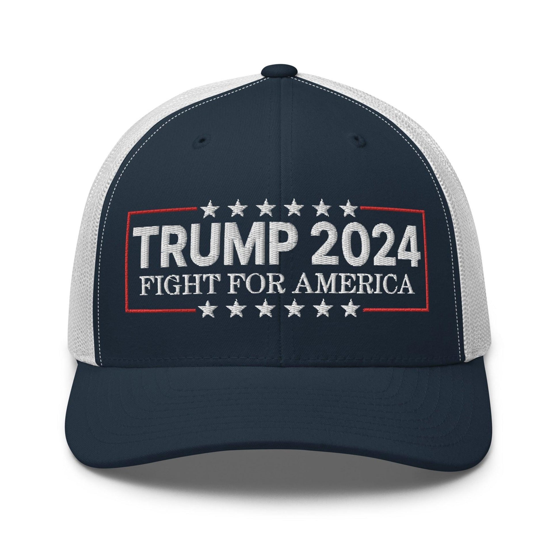 Donald Trump 2024 Fight For America Retro Trucker Hat - Navy/ White - Headwear