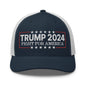 Donald Trump 2024 Fight For America Retro Trucker Hat - Navy/ White - Headwear