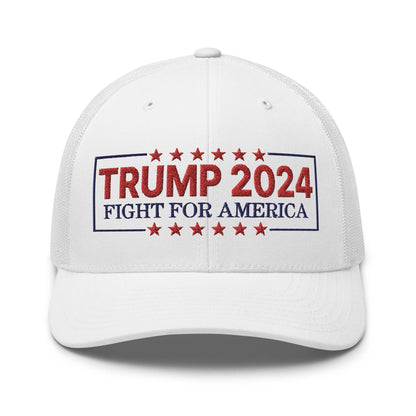 Donald Trump 2024 Fight For America Retro Trucker Hat - White - Headwear