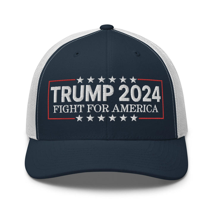 Donald Trump 2024 Fight For America Retro Trucker Hat - Navy/ White