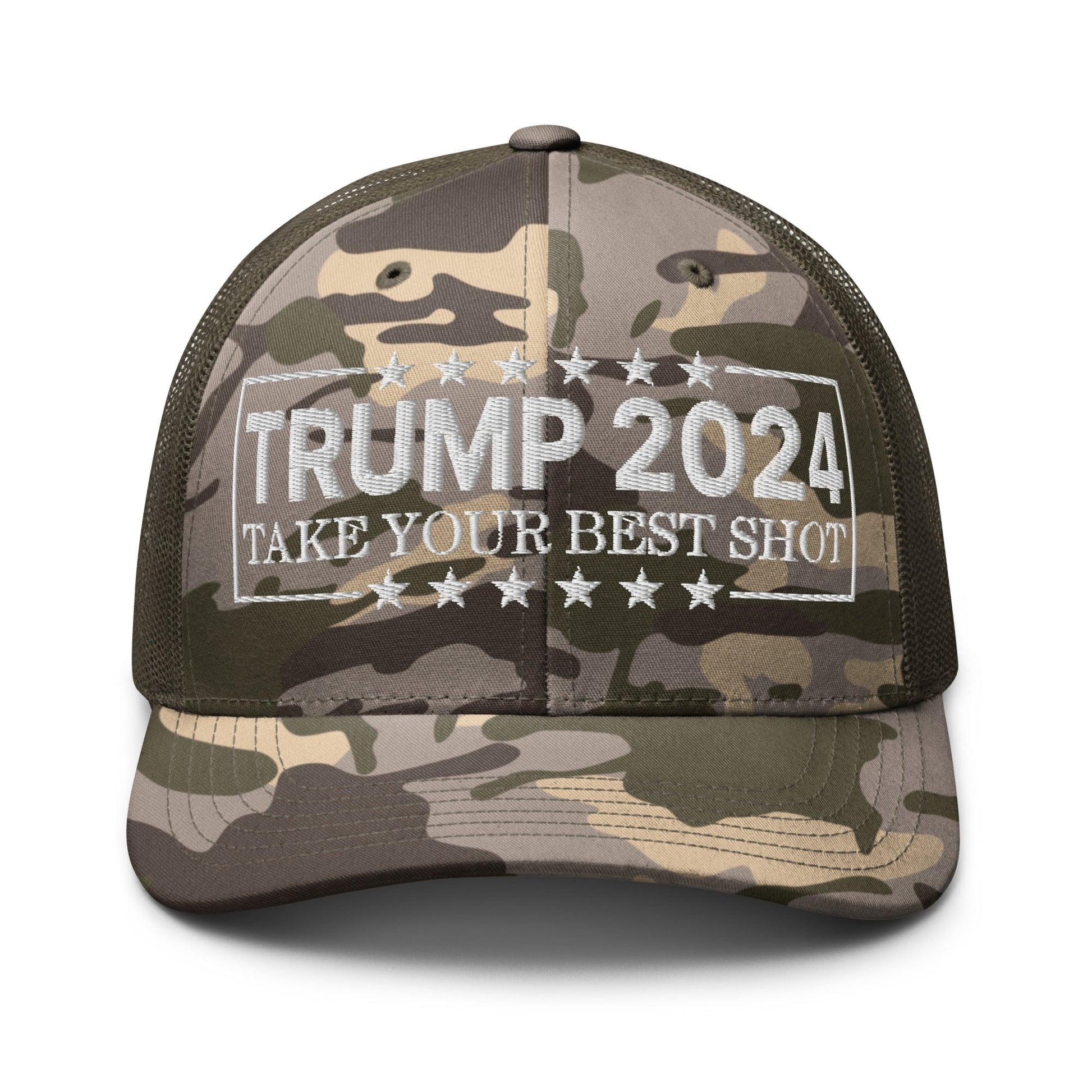 Donald Trump 2024 Take Your Best Shot Camo Trucker Hat - Camo/Olive - Headwear