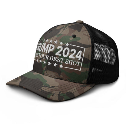 Donald Trump 2024 Take Your Best Shot Camo Trucker Hat - Headwear