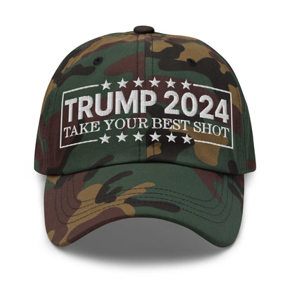 Donald Trump 2024 Take Your Best Shot Dad Hat - Green Camo - Headwear