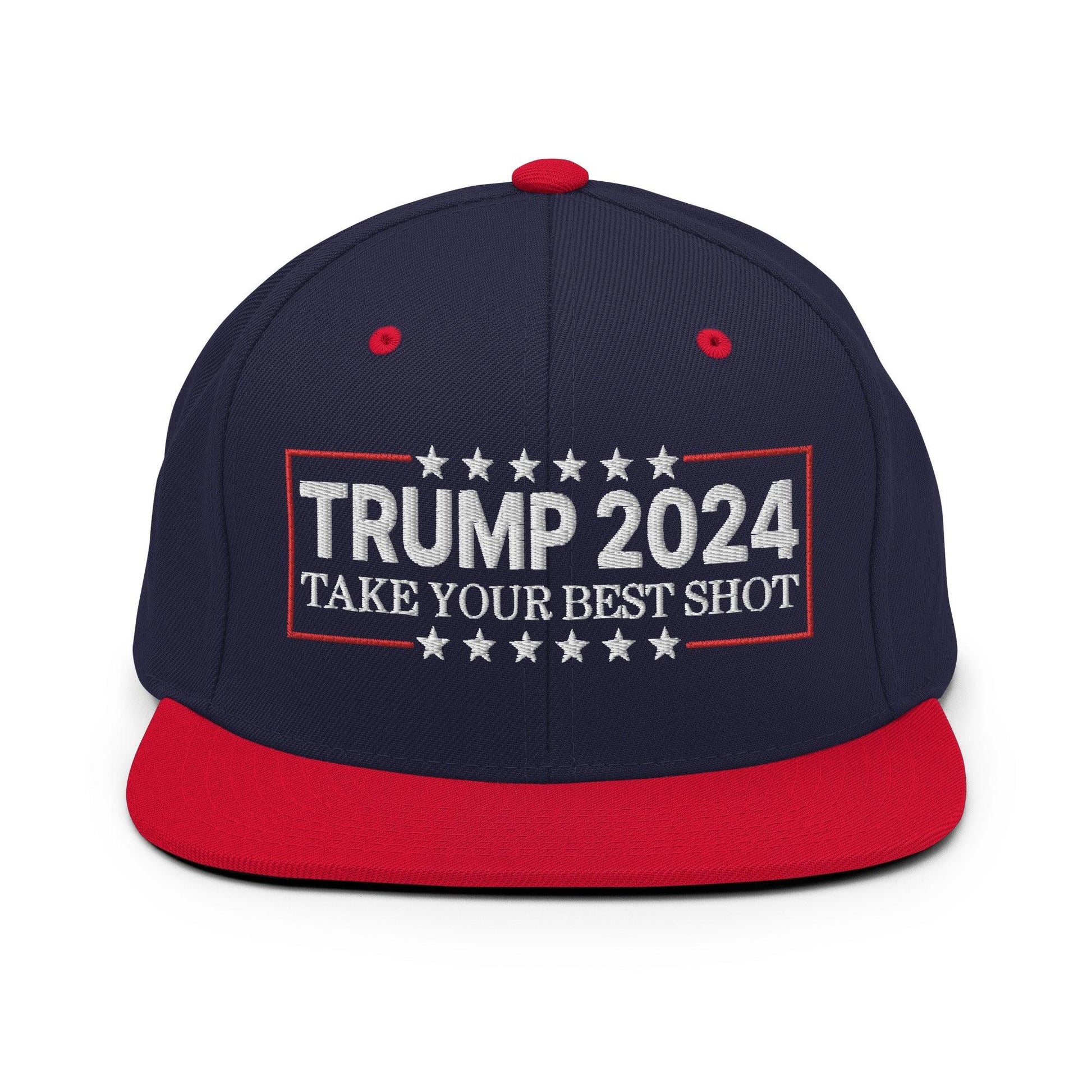 Donald Trump 2024 Take Your Best Shot Flat Bill Brim Snapback Hat - Navy/ Red - Headwear