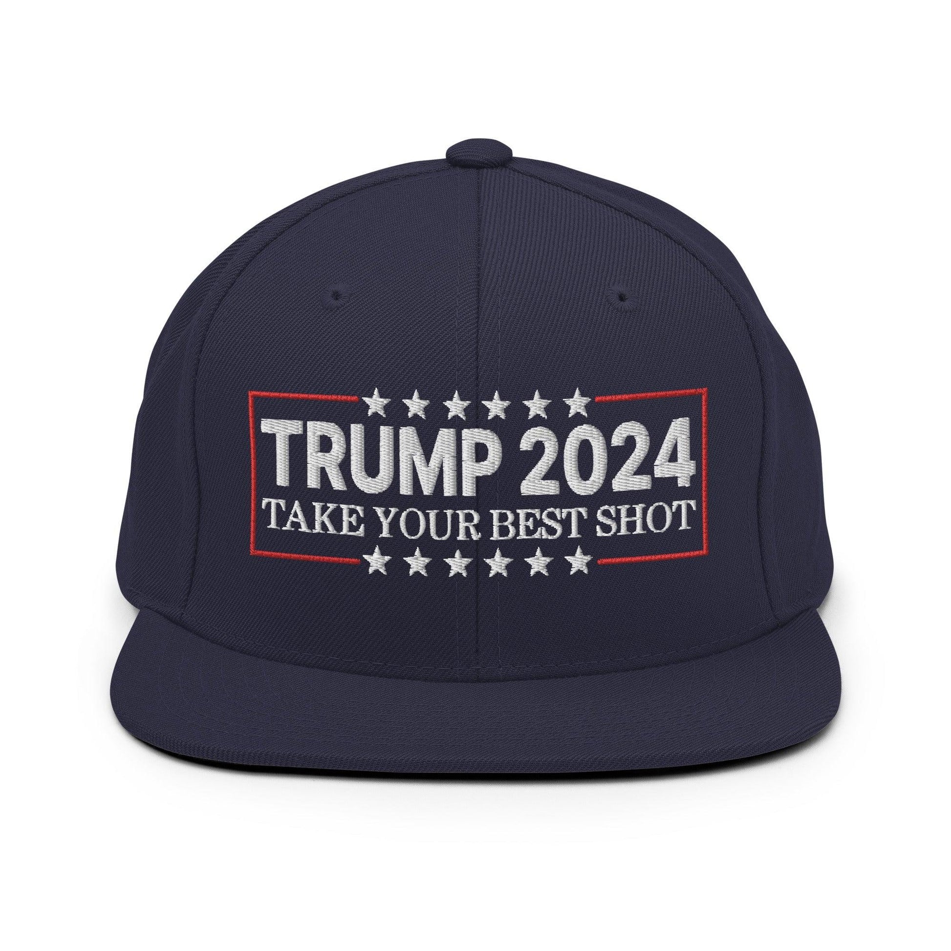 Donald Trump 2024 Take Your Best Shot Flat Bill Brim Snapback Hat - Navy - Headwear