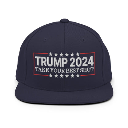 Donald Trump 2024 Take Your Best Shot Flat Bill Brim Snapback Hat - Navy - Headwear