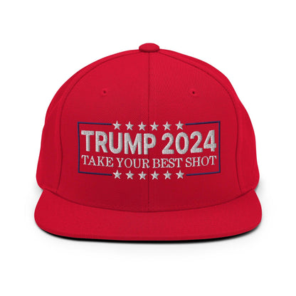 Donald Trump 2024 Take Your Best Shot Flat Bill Brim Snapback Hat - Red - Headwear