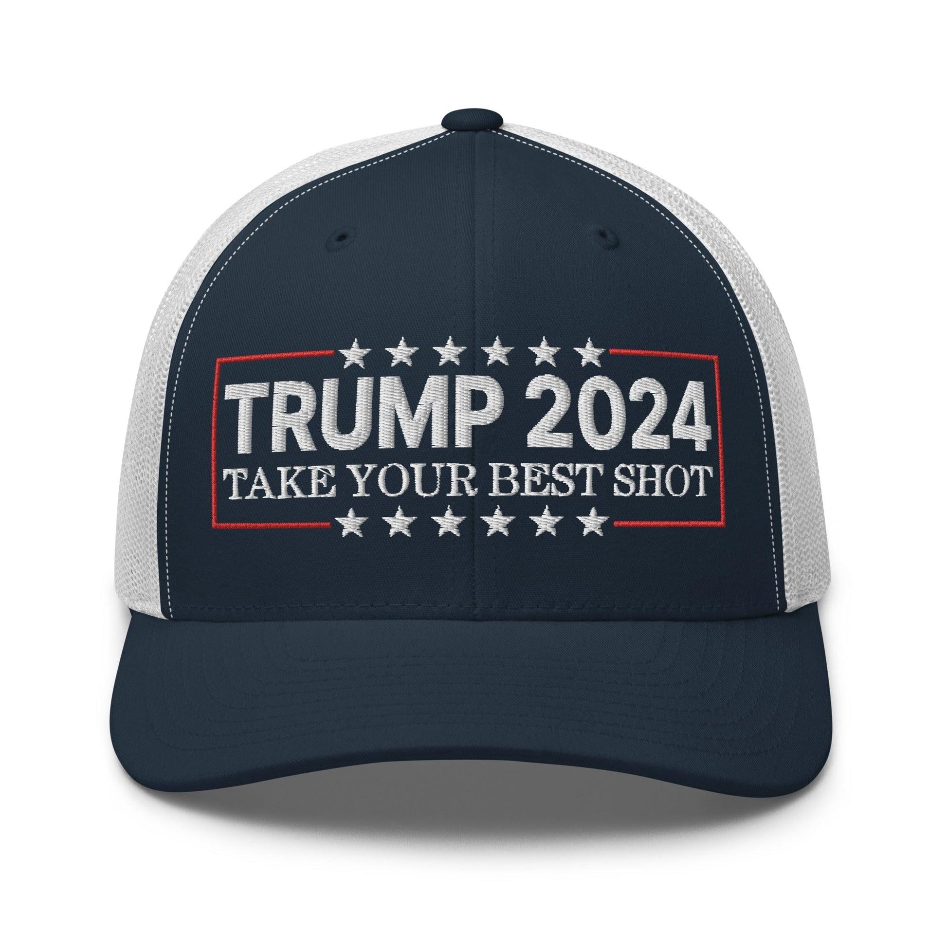 Donald Trump 2024 Take Your Best Shot Retro Trucker Hat - Navy/ White - Headwear