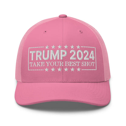 Donald Trump 2024 Take Your Best Shot Retro Trucker Hat - Pink - Headwear