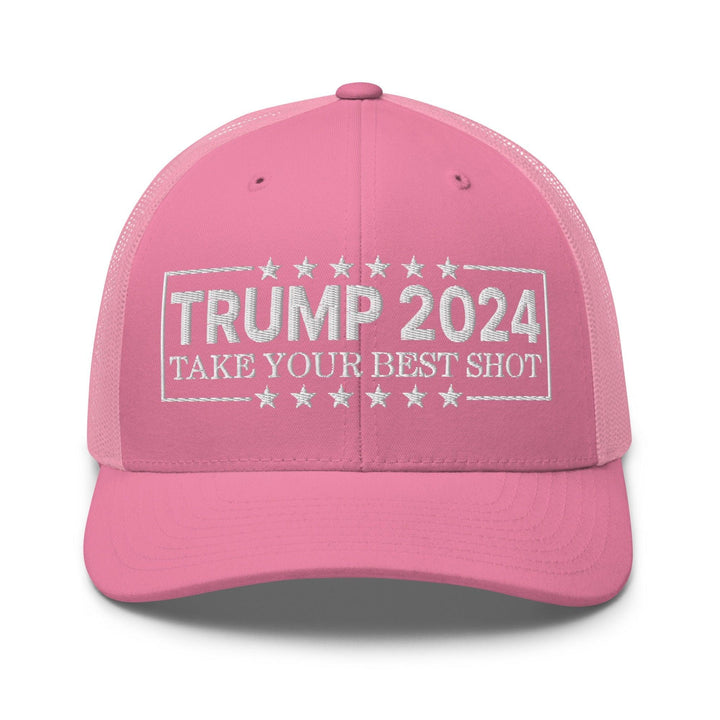 Donald Trump 2024 Take Your Best Shot Retro Trucker Hat - Pink