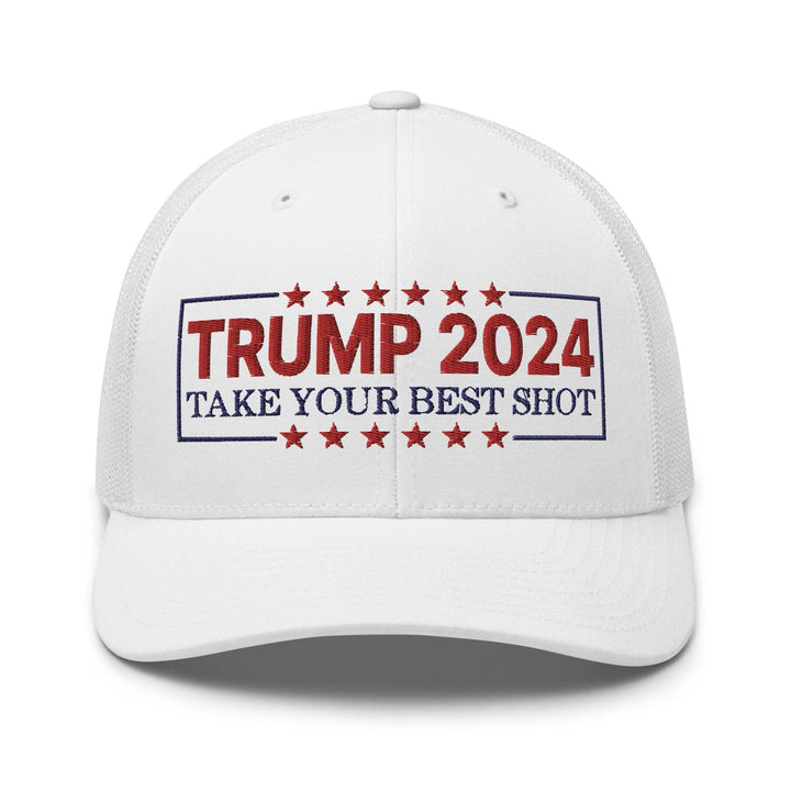 Donald Trump 2024 Take Your Best Shot Retro Trucker Hat - White